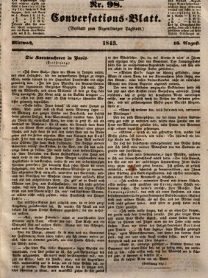 Regensburger Conversations-Blatt (Regensburger Tagblatt) Mittwoch 16. August 1843