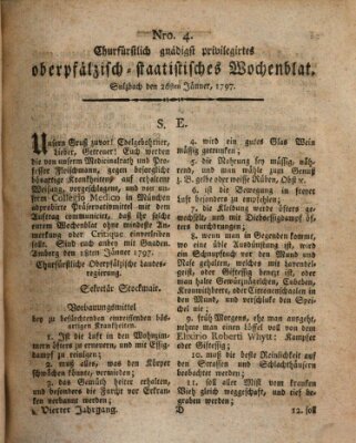 Churfürstlich gnädigst privilegirtes oberpfälzisch-staatistisches Wochenblat (Oberpfälzisches Wochenblat) Donnerstag 26. Januar 1797