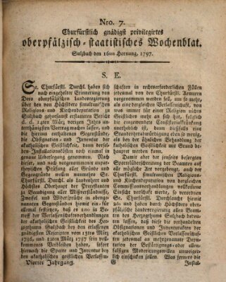 Churfürstlich gnädigst privilegirtes oberpfälzisch-staatistisches Wochenblat (Oberpfälzisches Wochenblat) Donnerstag 16. Februar 1797