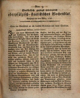 Churfürstlich gnädigst privilegirtes oberpfälzisch-staatistisches Wochenblat (Oberpfälzisches Wochenblat) Donnerstag 2. März 1797