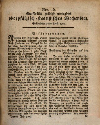 Churfürstlich gnädigst privilegirtes oberpfälzisch-staatistisches Wochenblat (Oberpfälzisches Wochenblat) Donnerstag 20. April 1797