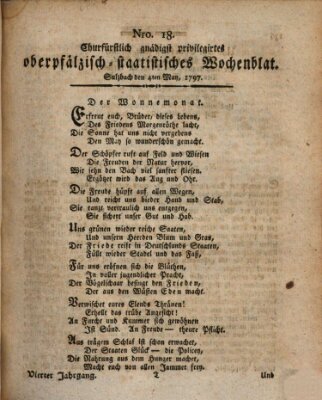 Churfürstlich gnädigst privilegirtes oberpfälzisch-staatistisches Wochenblat (Oberpfälzisches Wochenblat) Donnerstag 4. Mai 1797