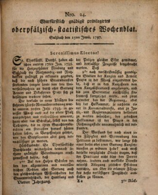 Churfürstlich gnädigst privilegirtes oberpfälzisch-staatistisches Wochenblat (Oberpfälzisches Wochenblat) Donnerstag 15. Juni 1797