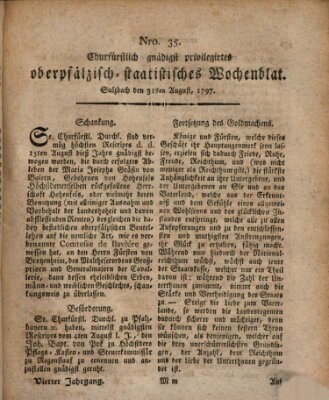 Churfürstlich gnädigst privilegirtes oberpfälzisch-staatistisches Wochenblat (Oberpfälzisches Wochenblat) Donnerstag 31. August 1797