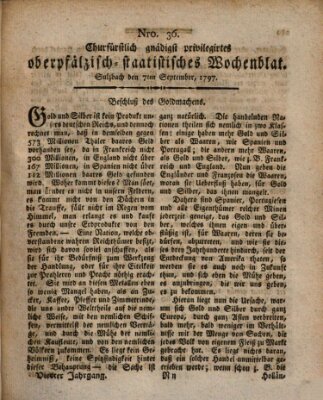 Churfürstlich gnädigst privilegirtes oberpfälzisch-staatistisches Wochenblat (Oberpfälzisches Wochenblat) Donnerstag 7. September 1797