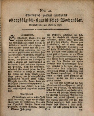 Churfürstlich gnädigst privilegirtes oberpfälzisch-staatistisches Wochenblat (Oberpfälzisches Wochenblat) Donnerstag 12. Oktober 1797