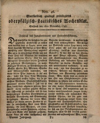 Churfürstlich gnädigst privilegirtes oberpfälzisch-staatistisches Wochenblat (Oberpfälzisches Wochenblat) Donnerstag 16. November 1797