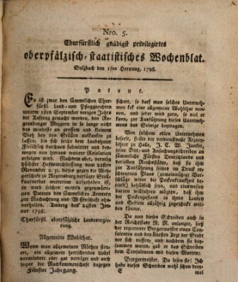 Churfürstlich gnädigst privilegirtes oberpfälzisch-staatistisches Wochenblat (Oberpfälzisches Wochenblat) Donnerstag 1. Februar 1798