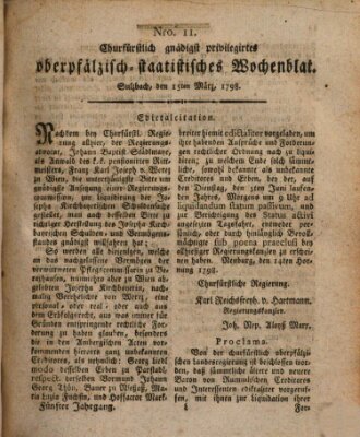 Churfürstlich gnädigst privilegirtes oberpfälzisch-staatistisches Wochenblat (Oberpfälzisches Wochenblat) Donnerstag 15. März 1798