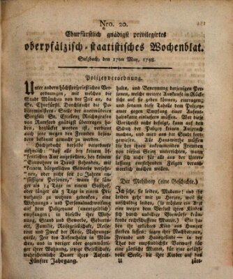 Churfürstlich gnädigst privilegirtes oberpfälzisch-staatistisches Wochenblat (Oberpfälzisches Wochenblat) Donnerstag 17. Mai 1798