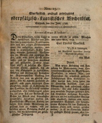 Churfürstlich gnädigst privilegirtes oberpfälzisch-staatistisches Wochenblat (Oberpfälzisches Wochenblat) Donnerstag 7. Juni 1798