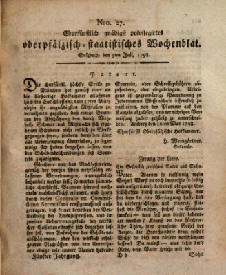 Churfürstlich gnädigst privilegirtes oberpfälzisch-staatistisches Wochenblat (Oberpfälzisches Wochenblat) Donnerstag 5. Juli 1798