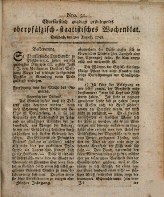 Churfürstlich gnädigst privilegirtes oberpfälzisch-staatistisches Wochenblat (Oberpfälzisches Wochenblat) Donnerstag 2. August 1798