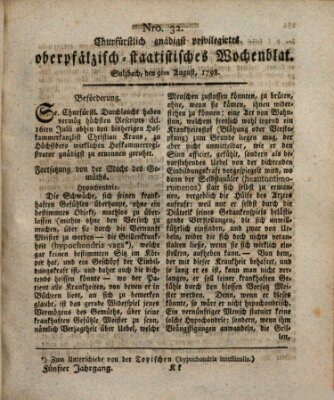 Churfürstlich gnädigst privilegirtes oberpfälzisch-staatistisches Wochenblat (Oberpfälzisches Wochenblat) Donnerstag 9. August 1798