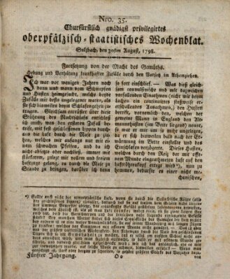 Churfürstlich gnädigst privilegirtes oberpfälzisch-staatistisches Wochenblat (Oberpfälzisches Wochenblat) Donnerstag 30. August 1798