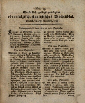 Churfürstlich gnädigst privilegirtes oberpfälzisch-staatistisches Wochenblat (Oberpfälzisches Wochenblat) Donnerstag 27. September 1798