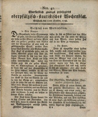 Churfürstlich gnädigst privilegirtes oberpfälzisch-staatistisches Wochenblat (Oberpfälzisches Wochenblat) Donnerstag 11. Oktober 1798