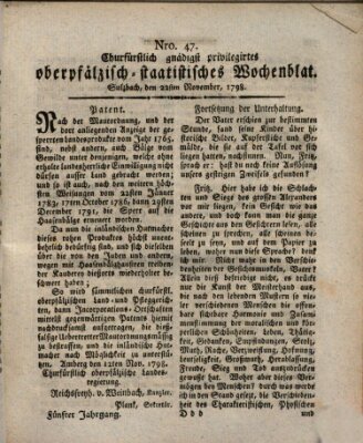 Churfürstlich gnädigst privilegirtes oberpfälzisch-staatistisches Wochenblat (Oberpfälzisches Wochenblat) Donnerstag 22. November 1798