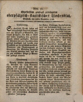 Churfürstlich gnädigst privilegirtes oberpfälzisch-staatistisches Wochenblat (Oberpfälzisches Wochenblat) Donnerstag 20. Dezember 1798