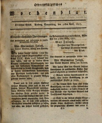 Oberpfälzisches Wochenblat Donnerstag 30. April 1807