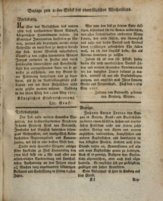 Oberpfälzisches Wochenblat Donnerstag 21. Mai 1807