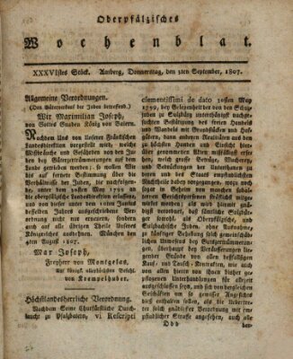 Oberpfälzisches Wochenblat Donnerstag 3. September 1807