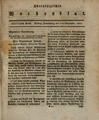 Oberpfälzisches Wochenblat Donnerstag 10. September 1807