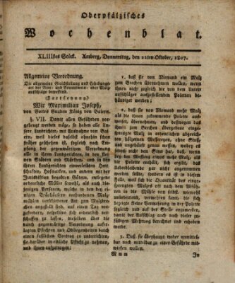 Oberpfälzisches Wochenblat Donnerstag 22. Oktober 1807