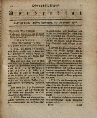 Oberpfälzisches Wochenblat Donnerstag 29. Oktober 1807