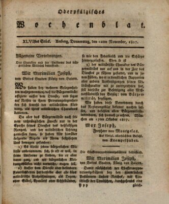 Oberpfälzisches Wochenblat Donnerstag 12. November 1807