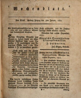 Wochenblatt (Oberpfälzisches Wochenblat) Freitag 3. Januar 1812