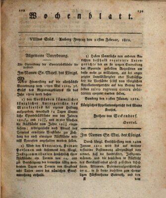 Wochenblatt (Oberpfälzisches Wochenblat) Freitag 21. Februar 1812