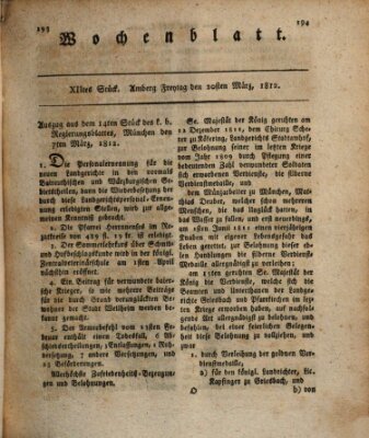 Wochenblatt (Oberpfälzisches Wochenblat) Freitag 20. März 1812