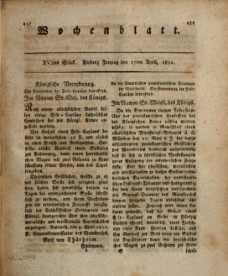 Wochenblatt (Oberpfälzisches Wochenblat) Freitag 17. April 1812