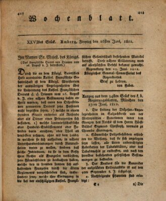 Wochenblatt (Oberpfälzisches Wochenblat) Freitag 26. Juni 1812