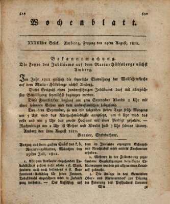 Wochenblatt (Oberpfälzisches Wochenblat) Freitag 14. August 1812