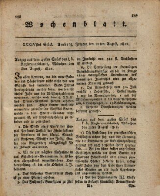 Wochenblatt (Oberpfälzisches Wochenblat) Freitag 21. August 1812