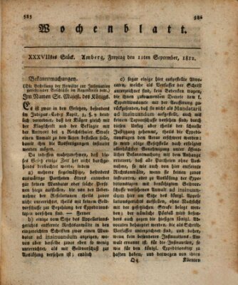 Wochenblatt (Oberpfälzisches Wochenblat) Freitag 11. September 1812