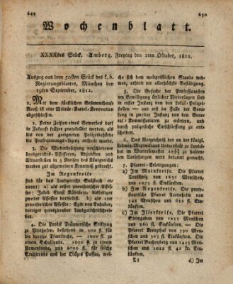 Wochenblatt (Oberpfälzisches Wochenblat) Freitag 2. Oktober 1812