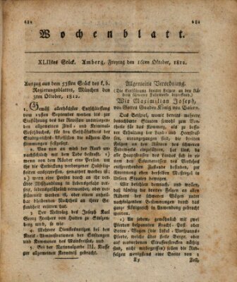 Wochenblatt (Oberpfälzisches Wochenblat) Freitag 16. Oktober 1812