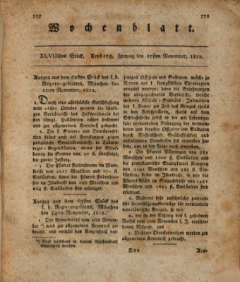 Wochenblatt (Oberpfälzisches Wochenblat) Freitag 27. November 1812