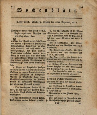 Wochenblatt (Oberpfälzisches Wochenblat) Freitag 18. Dezember 1812