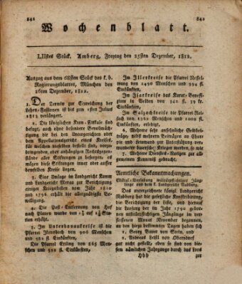 Wochenblatt (Oberpfälzisches Wochenblat) Freitag 25. Dezember 1812