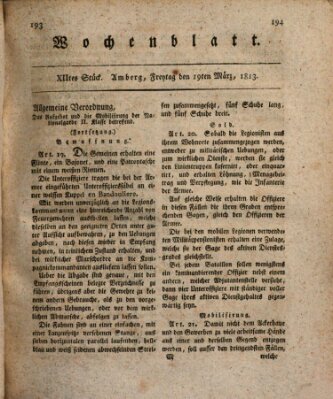 Wochenblatt (Oberpfälzisches Wochenblat) Freitag 19. März 1813