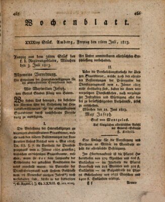 Wochenblatt (Oberpfälzisches Wochenblat) Freitag 16. Juli 1813