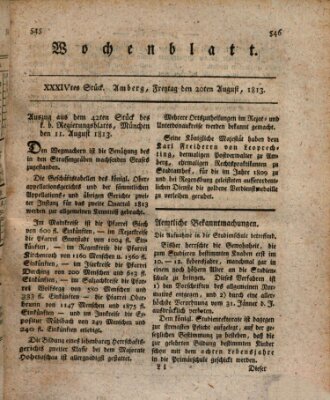 Wochenblatt (Oberpfälzisches Wochenblat) Freitag 20. August 1813