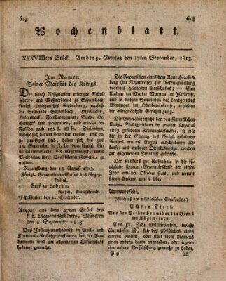 Wochenblatt (Oberpfälzisches Wochenblat) Freitag 17. September 1813