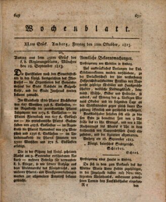 Wochenblatt (Oberpfälzisches Wochenblat) Freitag 1. Oktober 1813