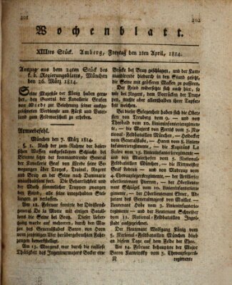 Wochenblatt (Oberpfälzisches Wochenblat) Freitag 1. April 1814