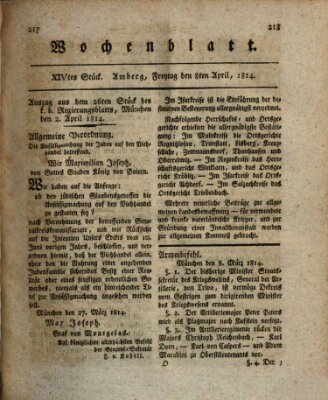 Wochenblatt (Oberpfälzisches Wochenblat) Freitag 8. April 1814